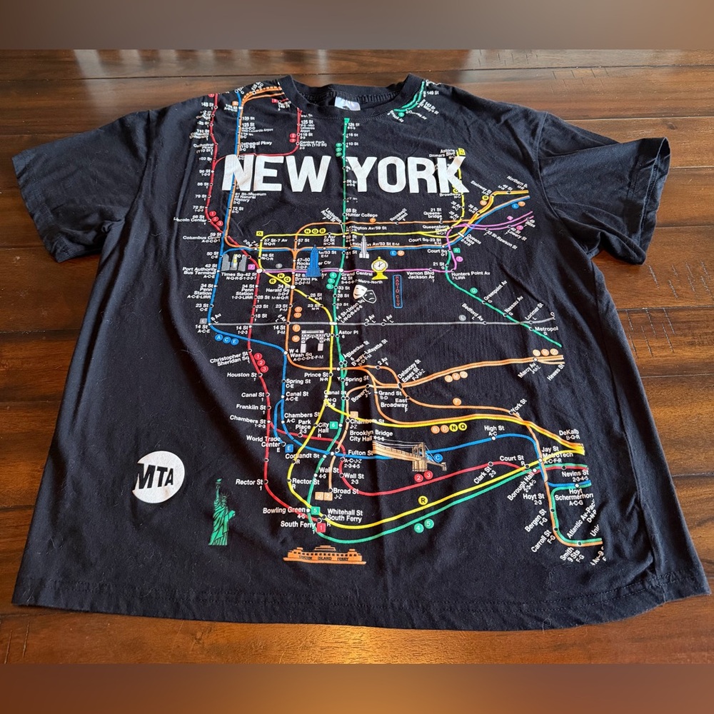 New York Subway Map Graphic Tee XL Black MTA Official Licensed